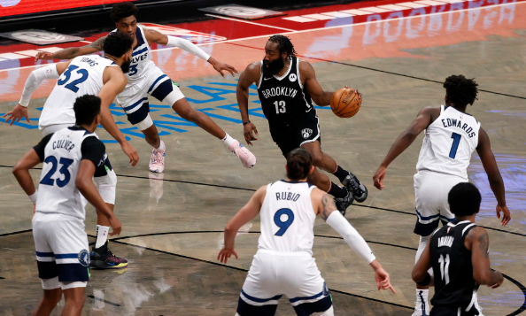 NBA-篮网112-107险胜森林狼 哈登38+13+11欧文复出27分 