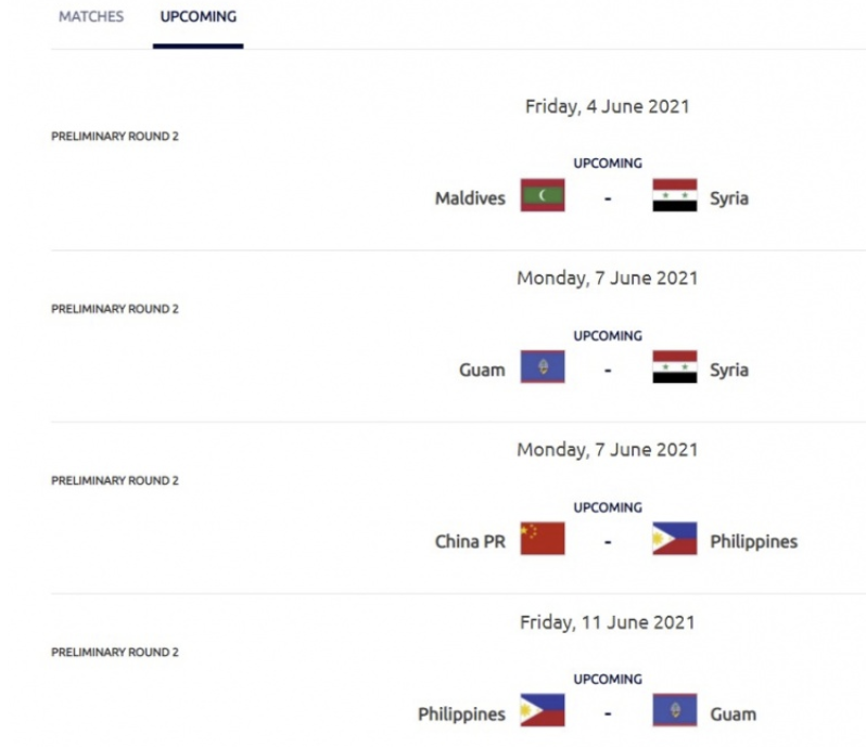 亚足联更新国足比赛时间：6月7日战菲律宾 15日战叙利亚