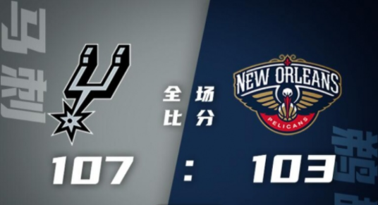 马刺107-103险胜鹈鹕 穆雷15+11凯尔登21+8麦科勒姆32+6