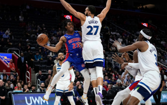 NBA-活塞135-118终结森林狼4连胜 博扬27+6戈贝尔空砍两双 贝31分