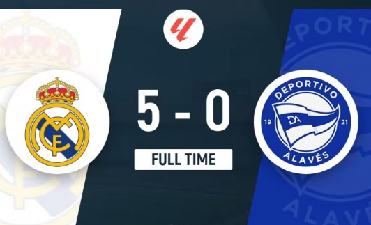 西甲-皇马5-0阿拉维斯联赛9连胜 贝林厄姆1射2传维尼修斯双响 西甲-皇马5-0阿拉维斯联赛9连胜 贝林厄姆1射2传维尼修斯双响