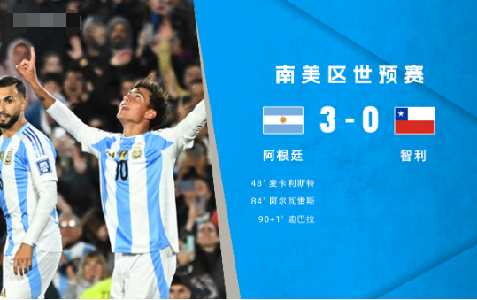 世预赛-阿根廷3-0智利5分领跑 小蜘蛛世界波+传射迪巴拉回归破门