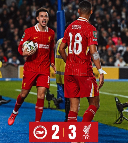 联赛杯-利物浦3-2布莱顿晋级八强 加克波双响宽萨失误送礼