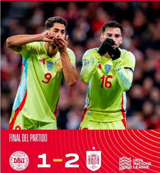 欧国联-西班牙2-1客胜丹麦锁定头名 阿约泽传射奥亚萨瓦尔建功 欧国联-西班牙2-1客胜丹麦锁定头名 阿约泽传射奥亚萨瓦尔建功