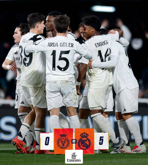 国王杯-皇马5-0大胜米内拉，居勒尔双响，巴尔韦德传射